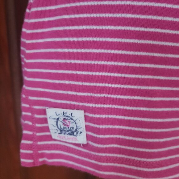 Lauren Ralph Lauren Pink Striped Womens Top With White Bow Accents Size M - Picture 2 of 5